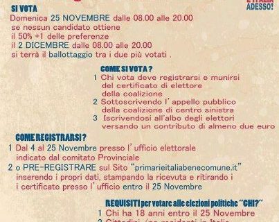 In piazza Riccardo II sarà allestito il seggio elettorale per poter votare alle primarie del “centro sinistra”