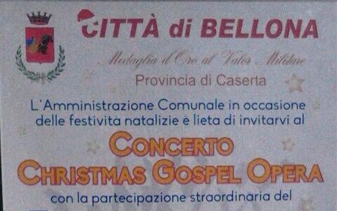 Domani nella sala “Martiri di Bellona” ci sarà il concerto “Christmas gospel opera” offerto dall’Amministrazione