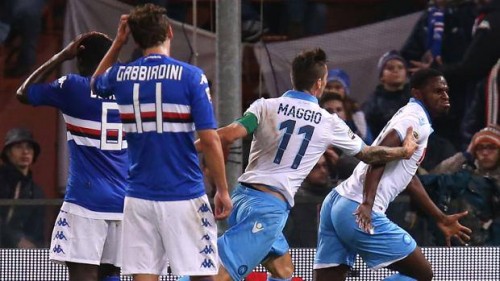 Sampdoria Napoli 1 a 1. Gli azzurri strappano il pareggio in extremis grazie al gol di Zapata