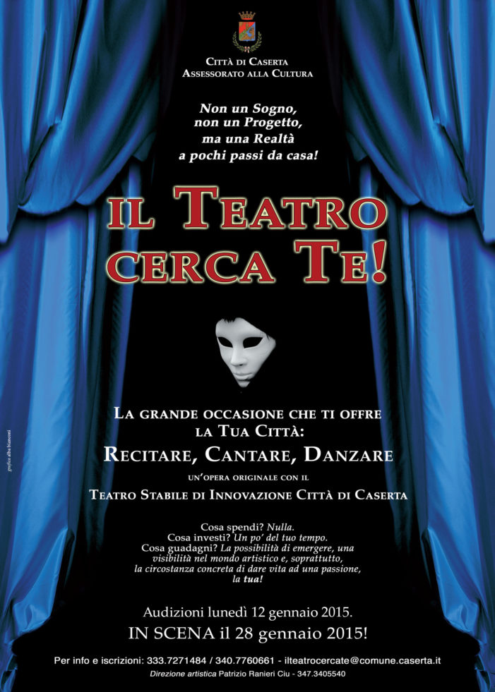 Al via le audizioni del progetto «Il Teatro Cerca Te!». Lunedì in Biblioteca Comunale a Caserta